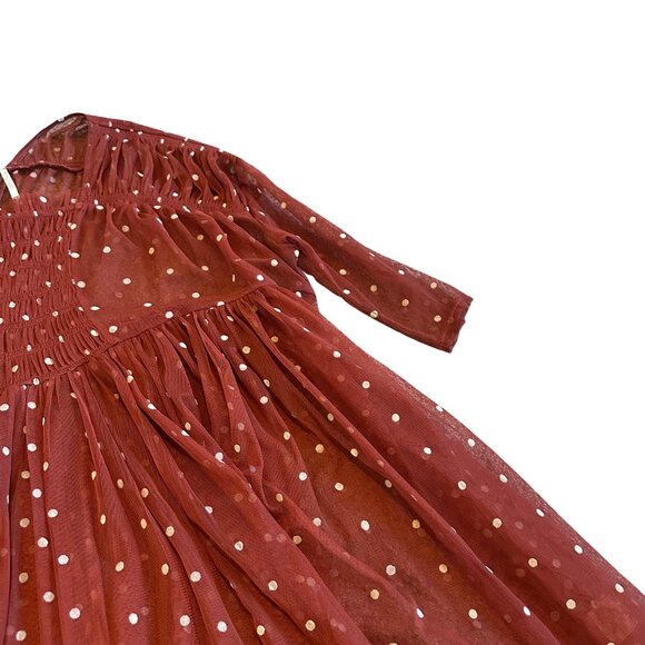 Free People Rust Orange Polka Dot Babydoll Top Sheer Chiffon Size Small Women's - Picture 6 of 11